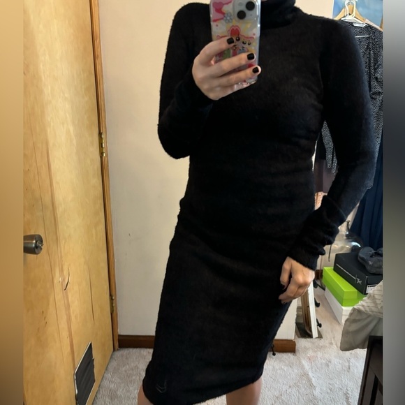 NWT Revolve LPA Black Fuzzy Midi Dress Long Sleeve - Picture 1 of 8